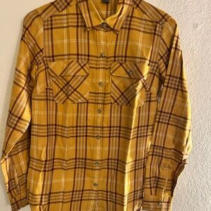 Eddie Bauer Yellow and Brown Plaid Casual Shirt